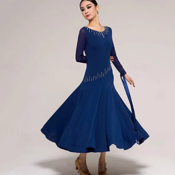 Ballroom Dance Dress Splicing Crystals / Rhinestones Women's Performance Training Long Sleeve Crystal Cotton Mesh