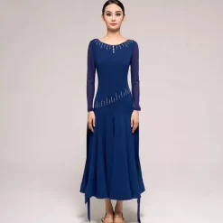 Ballroom Dance Dress Splicing Crystals / Rhinestones Women's Performance Training Long Sleeve Crystal Cotton Mesh