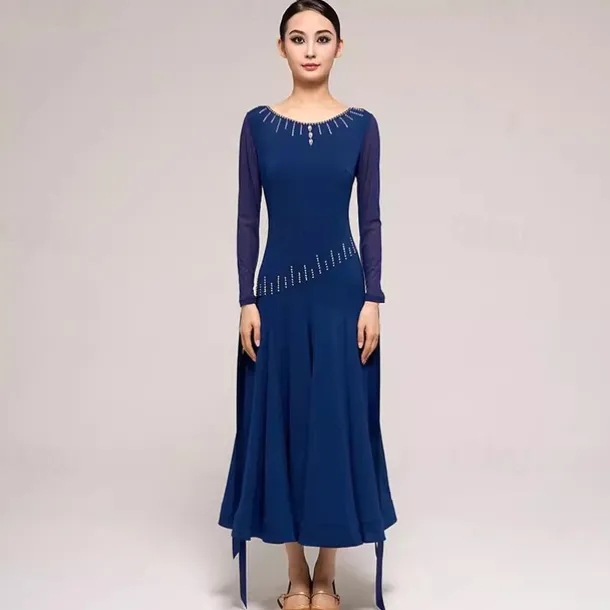 Ballroom Dance Dress Splicing Crystals / Rhinestones Women's Performance Training Long Sleeve Crystal Cotton Mesh