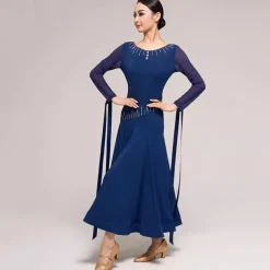 Ballroom Dance Dress Splicing Crystals / Rhinestones Women's Performance Training Long Sleeve Crystal Cotton Mesh