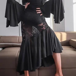 Ballroom Dance Skirts Lace Ruffle Splicing Women's Performance Training Chiffon Crystal Cotton