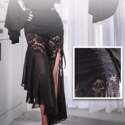 Ballroom Dance Skirts Lace Ruffle Splicing Women's Performance Training Chiffon Crystal Cotton