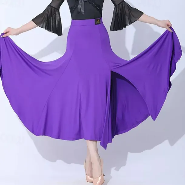 Ballroom Dance Skirts Pleats Pure Color Splicing Women's Performance Training Milk Fiber