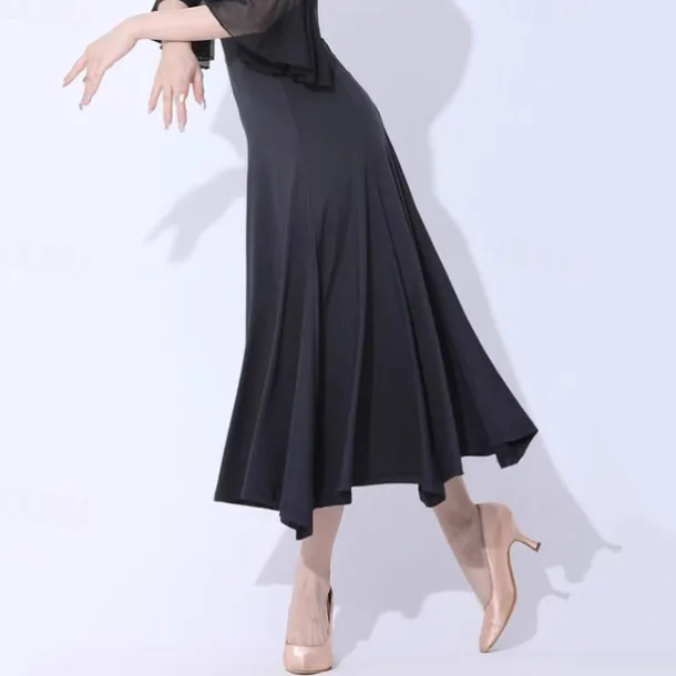 Ballroom Dance Skirts Pleats Pure Color Splicing Women's Performance Training Milk Fiber