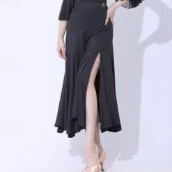 Ballroom Dance Skirts Pleats Pure Color Splicing Women's Performance Training Milk Fiber