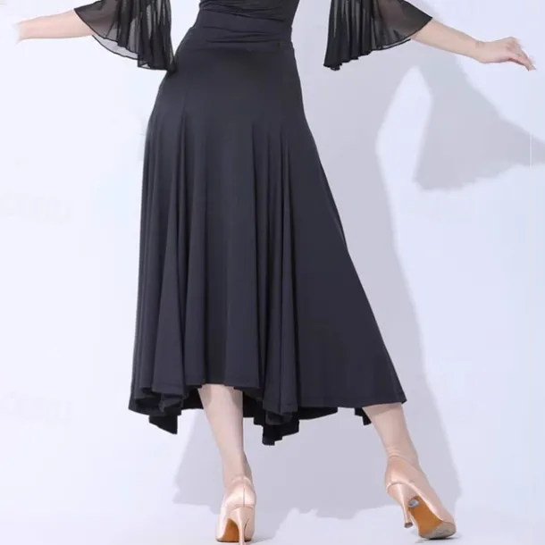 Ballroom Dance Skirts Pleats Pure Color Splicing Women's Performance Training Milk Fiber