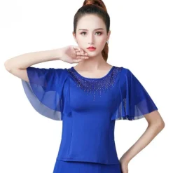 Ballroom Dance Top Split Joint Crystals / Rhinestones Women's Training Performance High Polyester