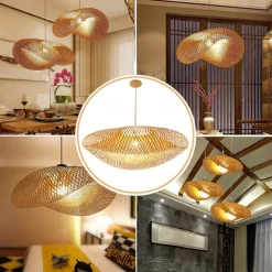 Bamboo Chandelier Retro Japanese Idyllic Style E26/E27 Chandelier Ceiling Lighting is Applicable to Living Room Bedroom Restaurant Cafe Bar Restaurant Club