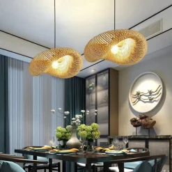 Bamboo Chandelier Retro Rattan 60cm E26/E27 Chandelier Ceiling Lighting is Applicable to Living Room Bedroom Restaurant Cafe Bar Restaurant Club 110-240V