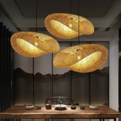 Bamboo Chandelier Retro Rattan 60cm E26/E27 Chandelier Ceiling Lighting is Applicable to Living Room Bedroom Restaurant Cafe Bar Restaurant Club 110-240V