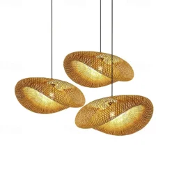 Bamboo Chandelier Retro Rattan 60cm E26/E27 Chandelier Ceiling Lighting is Applicable to Living Room Bedroom Restaurant Cafe Bar Restaurant Club 110-240V
