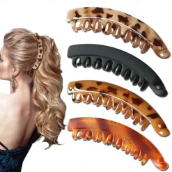 Banana Hair Clips for Women Classic Clincher Double Comb Clips Hair Leopard Banana Ponytail Holder Clip for Thick Hair