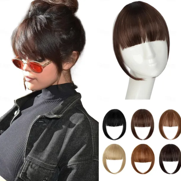 Bangs Hair Clip in Bangs, Fake Bangs Hair Clip French Bangs Hair Clip on Bangs For Women Clip Faux Bangs Fringe With Temples Hairpieces Curved Bangs For Daily Wear