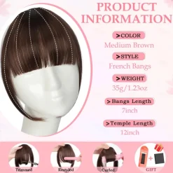 Bangs Hair Clip in Bangs, Fake Bangs Hair Clip French Bangs Hair Clip on Bangs For Women Clip Faux Bangs Fringe With Temples Hairpieces Curved Bangs For Daily Wear