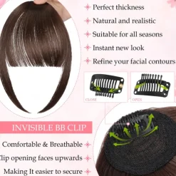 Bangs Hair Clip in Bangs, Fake Bangs Hair Clip French Bangs Hair Clip on Bangs For Women Clip Faux Bangs Fringe With Temples Hairpieces Curved Bangs For Daily Wear