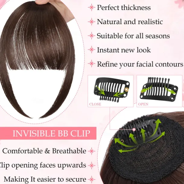 Bangs Hair Clip in Bangs, Fake Bangs Hair Clip French Bangs Hair Clip on Bangs For Women Clip Faux Bangs Fringe With Temples Hairpieces Curved Bangs For Daily Wear