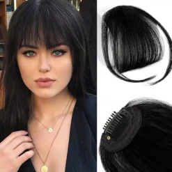 Bangs Hair Clip in Bangs Hair Wispy Bangs Clip on Fringe Bangs for Women Air Bangs Flat Neat Bangs with Temples Hairpieces for Daily Wear