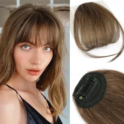 Bangs Hair Clip in Bangs Hair Wispy Bangs Clip on Fringe Bangs for Women Air Bangs Flat Neat Bangs with Temples Hairpieces for Daily Wear