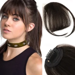 Bangs Hair Clip in Bangs Hair Wispy Bangs Clip on Fringe Bangs for Women Air Bangs Flat Neat Bangs with Temples Hairpieces for Daily Wear