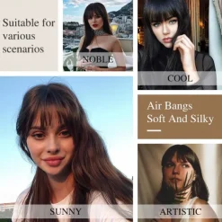 Bangs Hair Clip in Bangs Hair Wispy Bangs Clip on Fringe Bangs for Women Air Bangs Flat Neat Bangs with Temples Hairpieces for Daily Wear