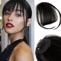 Bangs Hair Clip in Bangs Hair Wispy Bangs Clip on Fringe Bangs for Women Air Bangs Flat Neat Bangs with Temples Hairpieces for Daily Wear