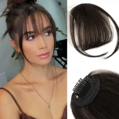Bangs Hair Clip in Bangs Hair Wispy Bangs Clip on Fringe Bangs for Women Air Bangs Flat Neat Bangs with Temples Hairpieces for Daily Wear