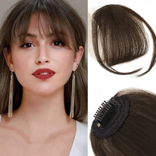 Bangs Hair Clip in Bangs Hair Wispy Bangs Clip on Fringe Bangs for Women Air Bangs Flat Neat Bangs with Temples Hairpieces for Daily Wear