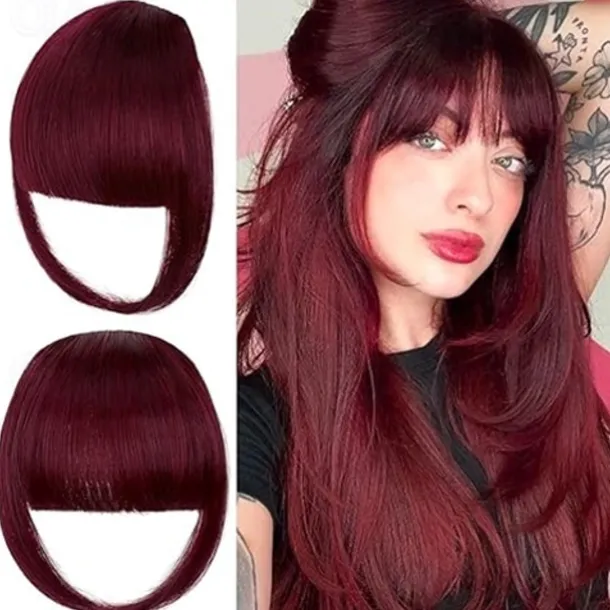 Bangs Hair Clip in Bangs,Thick French Bangs Clip in Hair Extensions Wispy Fake Bangs for Women Fringe with Temples Hairpieces for Daily Wear