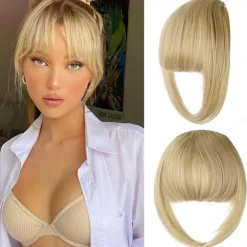 Bangs Hair Clip in Bangs,Thick French Bangs Clip in Hair Extensions Wispy Fake Bangs for Women Fringe with Temples Hairpieces for Daily Wear