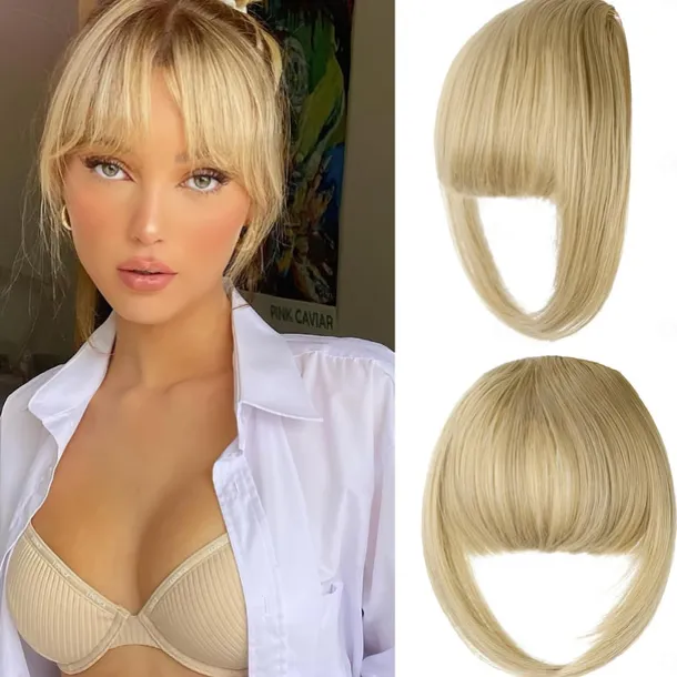 Bangs Hair Clip in Bangs,Thick French Bangs Clip in Hair Extensions Wispy Fake Bangs for Women Fringe with Temples Hairpieces for Daily Wear
