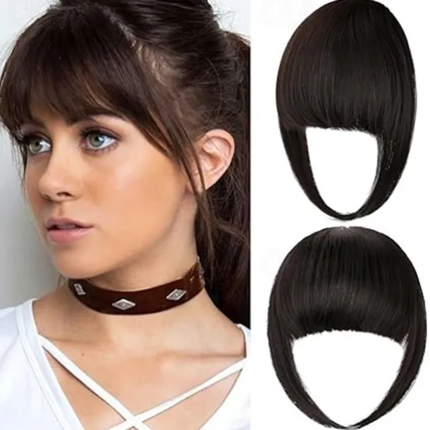 Bangs Hair Clip in Bangs,Thick French Bangs Clip in Hair Extensions Wispy Fake Bangs for Women Fringe with Temples Hairpieces for Daily Wear