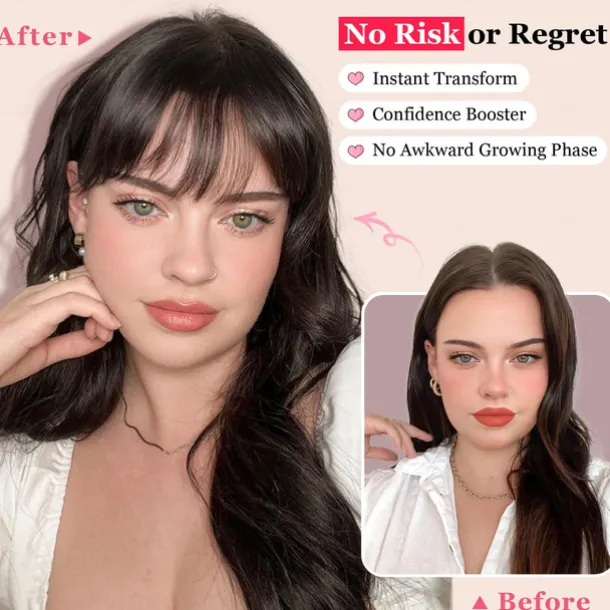 Bangs Hair Clip in Bangs,Thick French Bangs Clip in Hair Extensions Wispy Fake Bangs for Women Fringe with Temples Hairpieces for Daily Wear