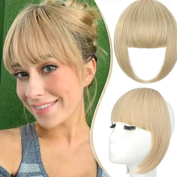 Bangs Hair Clip in Extensions French Bangs Straight Across Natural Fringe Full Bang with Temples One Piece Hair Clip for Women Girls Ash Blonde