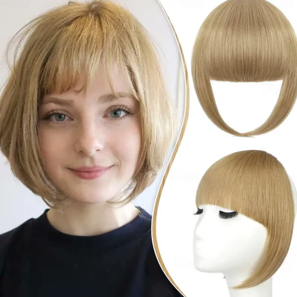 Bangs Hair Clip in Extensions French Bangs Straight Across Natural Fringe Full Bang with Temples One Piece Hair Clip for Women Girls Ash Blonde