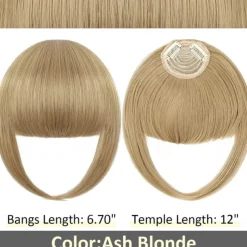 Bangs Hair Clip in Extensions French Bangs Straight Across Natural Fringe Full Bang with Temples One Piece Hair Clip for Women Girls Ash Blonde