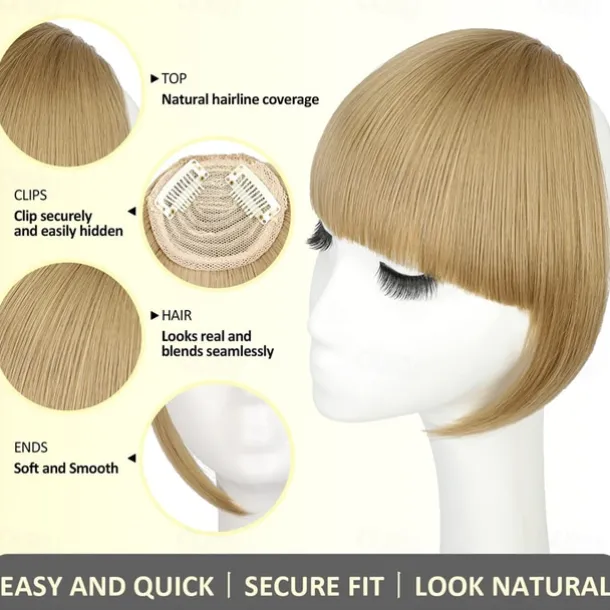 Bangs Hair Clip in Extensions French Bangs Straight Across Natural Fringe Full Bang with Temples One Piece Hair Clip for Women Girls Ash Blonde