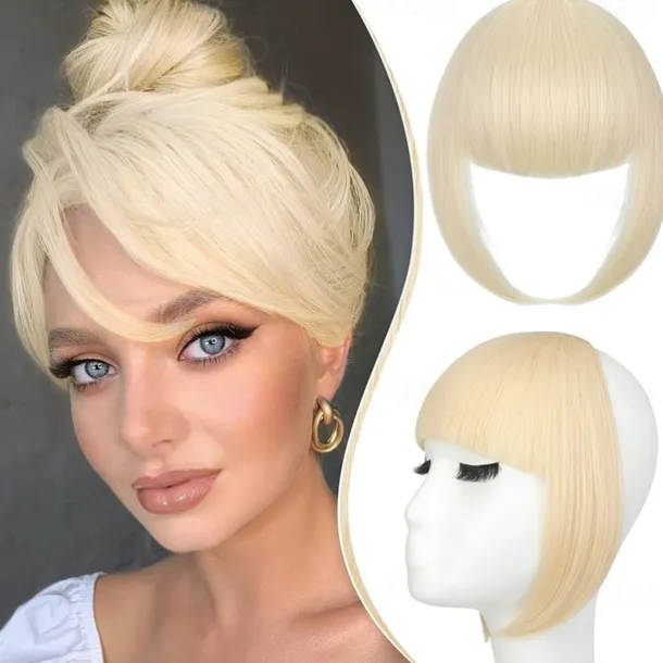 Bangs Hair Clip in Extensions French Bangs Straight Across Natural Fringe Full Bang with Temples One Piece Hair Clip for Women Girls Ash Blonde