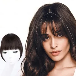 Bangs Hair Clip in Extensions Natural Fringe Bangs Clip-on Front Neat Flat Bang One Piece Long Straight Hairpiece for Women