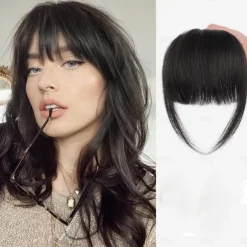 Bangs Hair Clip in Extensions Natural Fringe Bangs Clip-on Front Neat Flat Bang One Piece Long Straight Hairpiece for Women