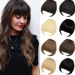 Bangs Hair Clip in Hair Extensions Flat Front Face Fringe Bangs with Temples Dark Brown Synthetic Hair Pieces for Women Thick Hair