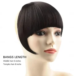 Bangs Hair Clip in Hair Extensions Flat Front Face Fringe Bangs with Temples Dark Brown Synthetic Hair Pieces for Women Thick Hair