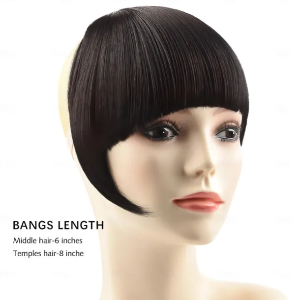Bangs Hair Clip in Hair Extensions Flat Front Face Fringe Bangs with Temples Dark Brown Synthetic Hair Pieces for Women Thick Hair