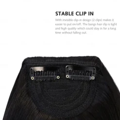 Bangs Hair Clip in Hair Extensions Flat Front Face Fringe Bangs with Temples Dark Brown Synthetic Hair Pieces for Women Thick Hair