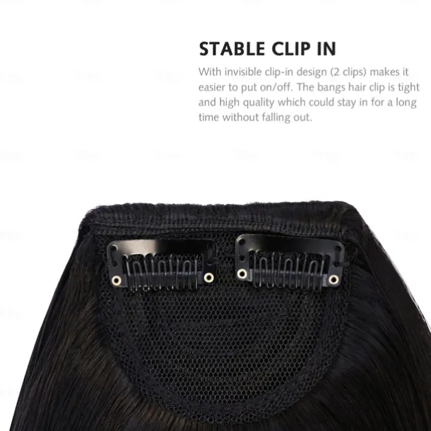 Bangs Hair Clip in Hair Extensions Flat Front Face Fringe Bangs with Temples Dark Brown Synthetic Hair Pieces for Women Thick Hair