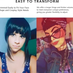 Bangs Hair Clip in Hair Extensions Flat Front Face Fringe Bangs with Temples Dark Brown Synthetic Hair Pieces for Women Thick Hair