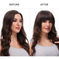 Bangs Hair Clip in Hair Extensions Flat Front Face Fringe Bangs with Temples Dark Brown Synthetic Hair Pieces for Women Thick Hair