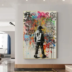Banksy Wall Art Hand painted Graffiti Oil Painting Modern Unique Home Wall Decor Street Canvas Art Banksy Graffiti Wall Art Rolled Canvas (No Frame)
