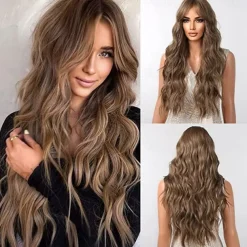 Barbiecore Movie Wigs Long Blonde Wigs with Bangs for WomenSynthetic Wavy Hair Wig with Dark Roots