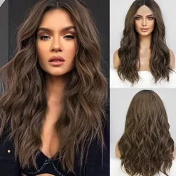 Barbiecore Movie Wigs Long Blonde Wigs with Bangs for WomenSynthetic Wavy Hair Wig with Dark Roots