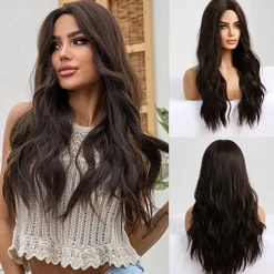 Barbiecore Movie Wigs Long Blonde Wigs with Bangs for WomenSynthetic Wavy Hair Wig with Dark Roots